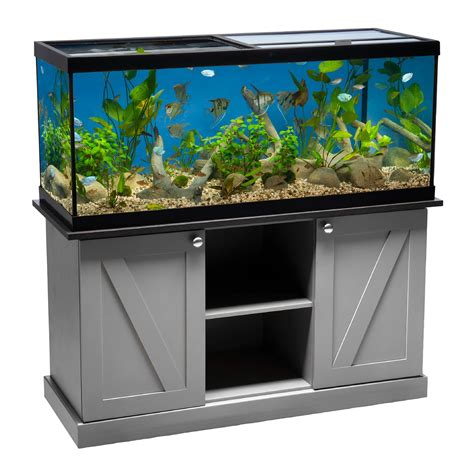 Suitable for 55-75 gallon fish tanks:Desktop size 52"L*19.68"W, this fish stand fits from 55 gallon tanks up to 75 gallon aquariums. It will fit most standard tanks but due to many different custom models on the market, please measure your tank to ensure a proper fit. ... SUITABLE FOR 55-75 GALLON FISH TANK: With a desktop size of 51" long and ...